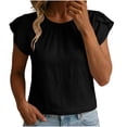thumbnail image 3 of Women's Linen Tops Ihhxva Crew Neck Short Sleeve 2-in-1 Pleated Stretchable Cotton-Linen Flutter Sleeves Lightweight Casual Tunic Top S-3XL, 3 of 9