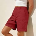 thumbnail image 7 of Inglocry Bermuda Shorts for Women Cargo Shorts Knee Length 6 Pockets Elastic Waist Long Shorts for Summer Casual Red S, 7 of 7