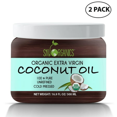 Organic Extra Virgin Coconut Oil by Sky Organics 16.9 oz (2 pack)-USDA Organic, Cold-Pressed, Kosher, Cruelty-Free, Fairtrade, Unrefined-Ideal Skin Moisturizer, Hair Treatment & Baking by Sky