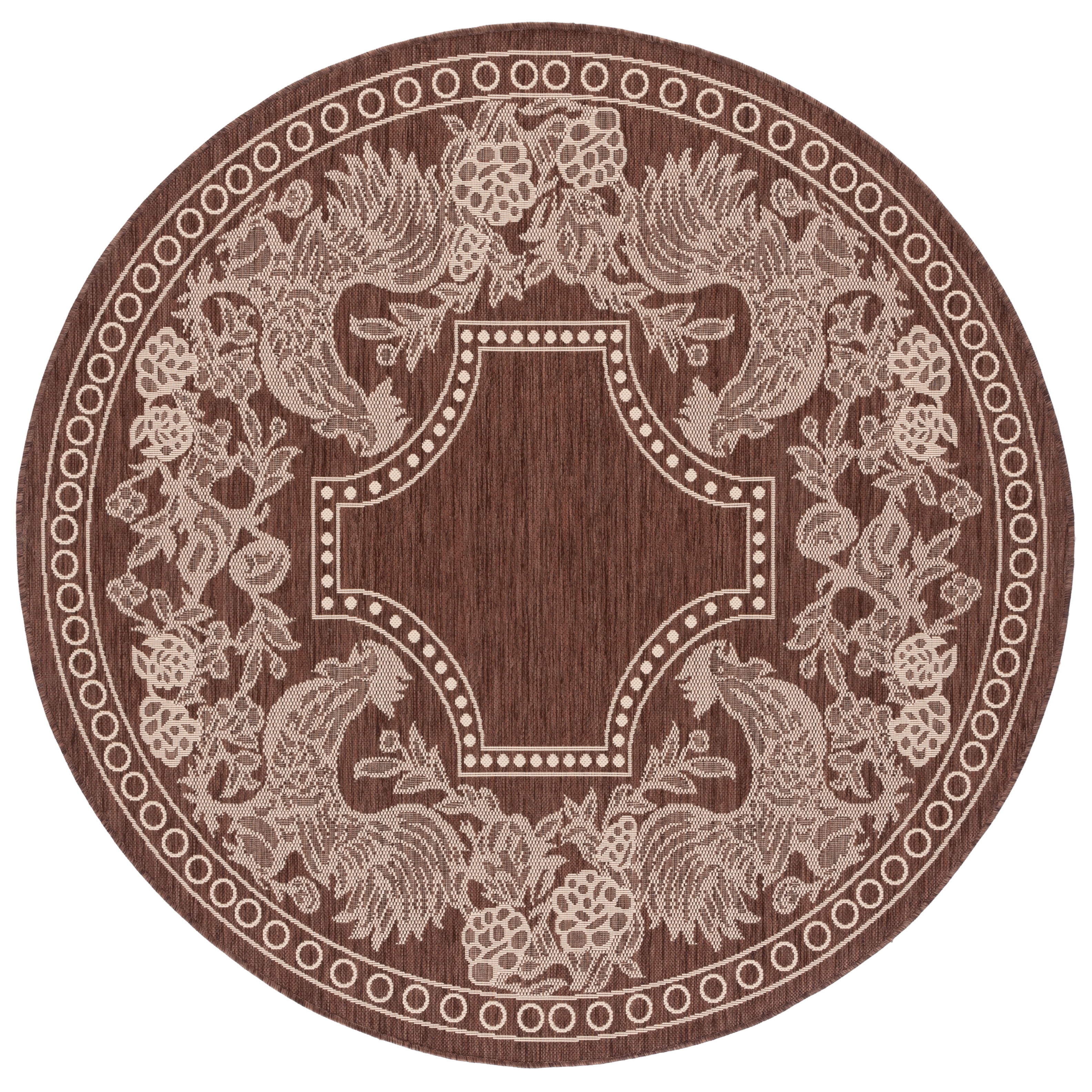 SAFAVIEH Courtyard Claire Rooster Indoor/Outdoor Area Rug, 5'3" x 5'3" Round, Chocolate/Natural
