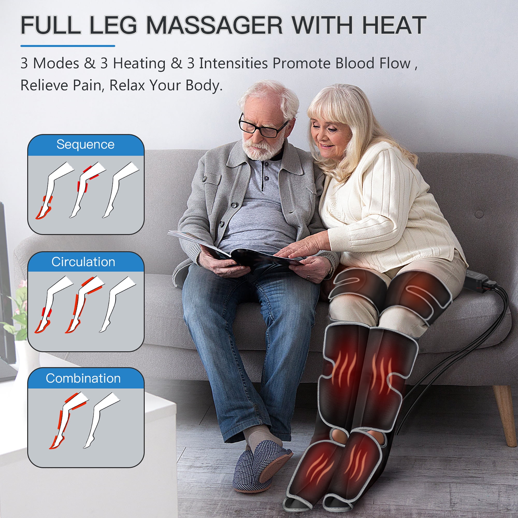 CINCOM Leg Massager with Heat for Circulation, Full Leg and Foot Compression Boots Massager for Calf & Thigh Muscle Relaxation and Recovery, Silver