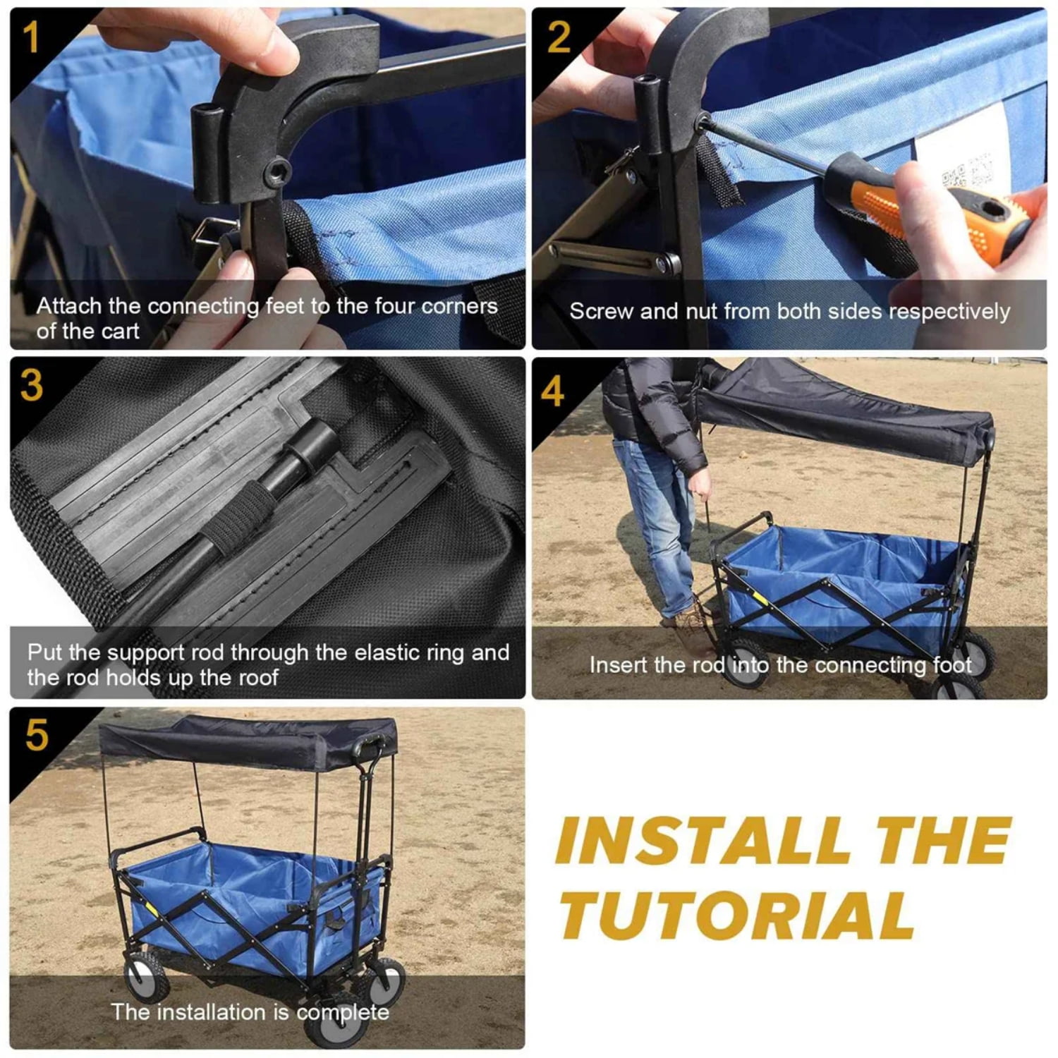 Universal Awning Canopy for Garden Wagon, Sun Shade Cover Attachment with Water-Resistant 600D Oxford Fabric, Easy Setup for Cart Trolley, Camping, Picnic, Outdoor Use