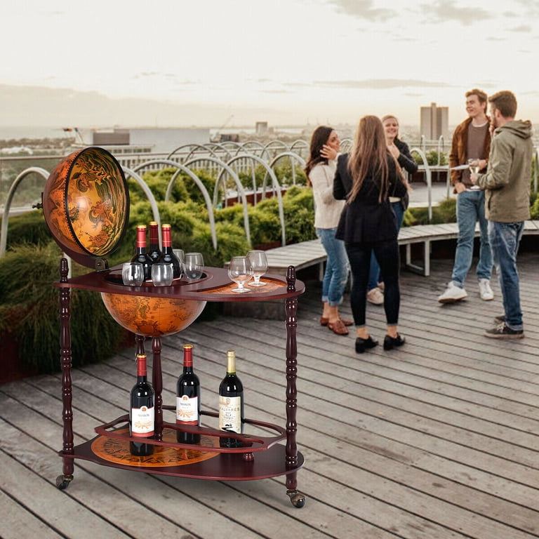 Costway, Wood Globe Wine Bar Stand 34'', Italian-Style Liquor Rack