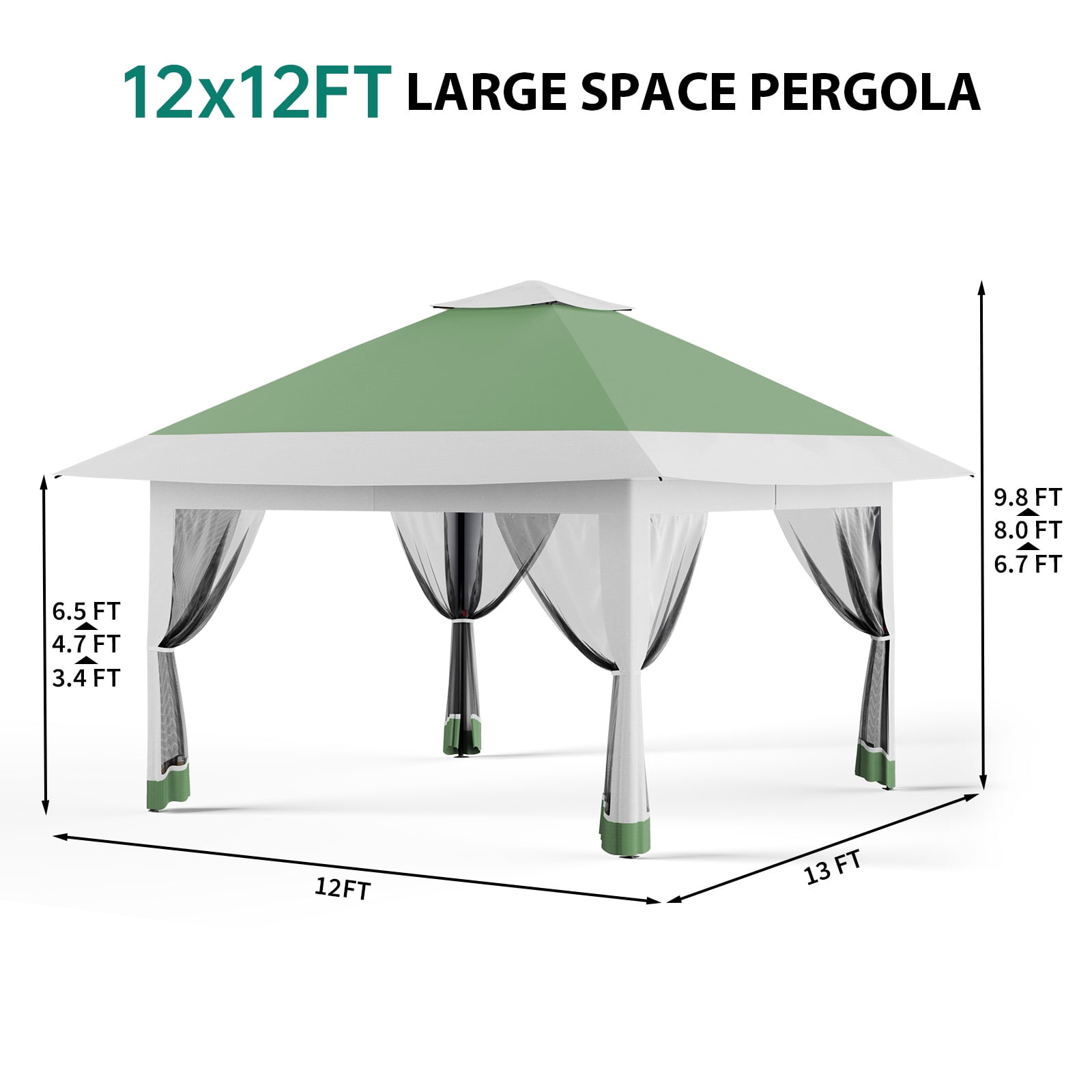 Memoryfield 12x12 ft Pop-Up Canopy Tent, Adjustable Height Instant Gazebo with Mosquito Netting & 4 Sandbags, Outdoor Party Tent for Backyard, BBQs & Events, Olive Green