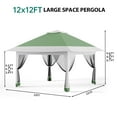 thumbnail image 2 of 12'x12' Pop Up Canopy Tent with Mosquito Netting, One-Touch Instant Gazebo with 4 SandBags for Outdoor Patio, Backyard, Garden, Waterproof UV Protection Outdoor Shelter, Olive Green, 2 of 7