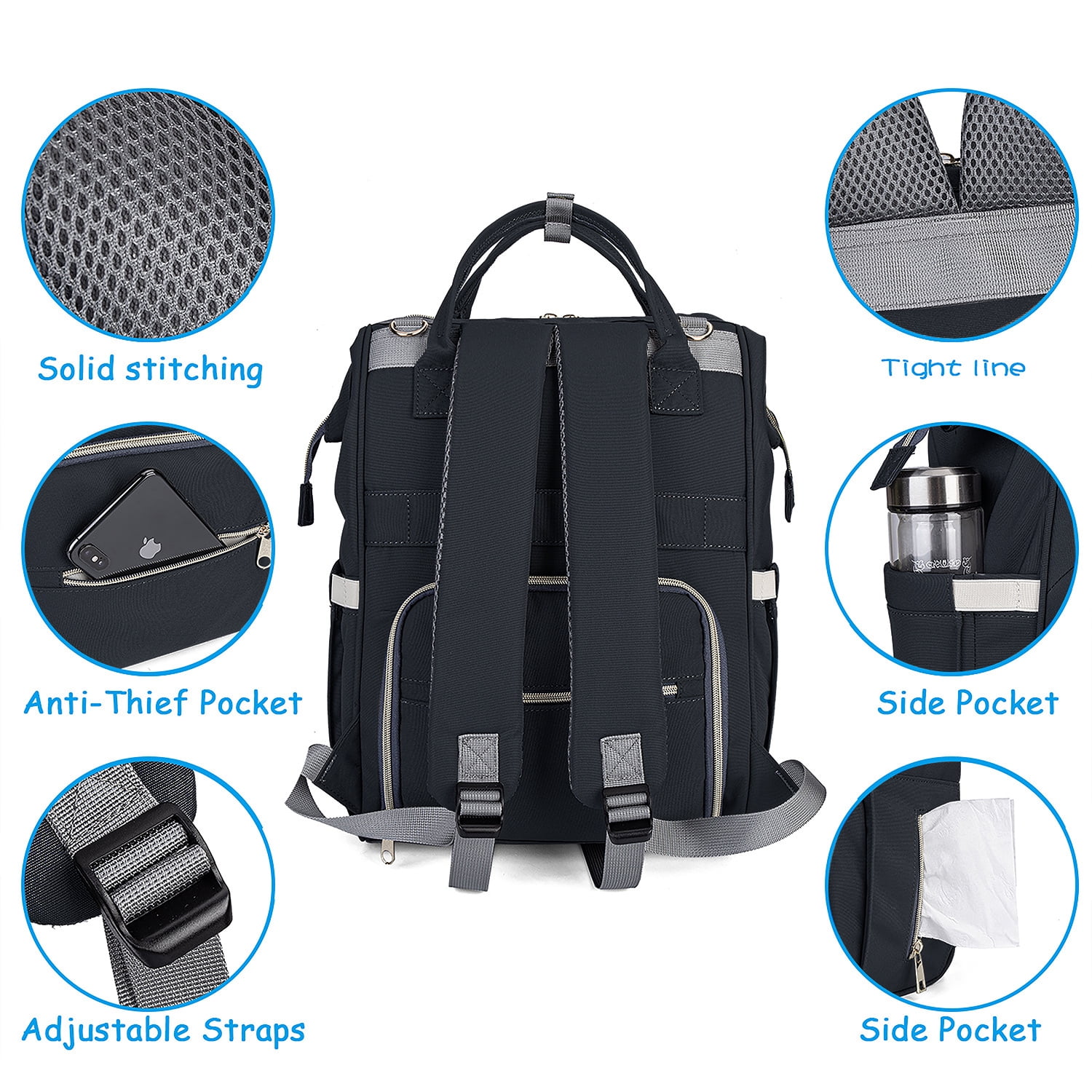 Baby Diaper Bag Backpack Tote Backpack Stroller Hanging Bag Travel Nappy Bag with USB Charging Port for Outdoor Working Mommy Bag(Black)