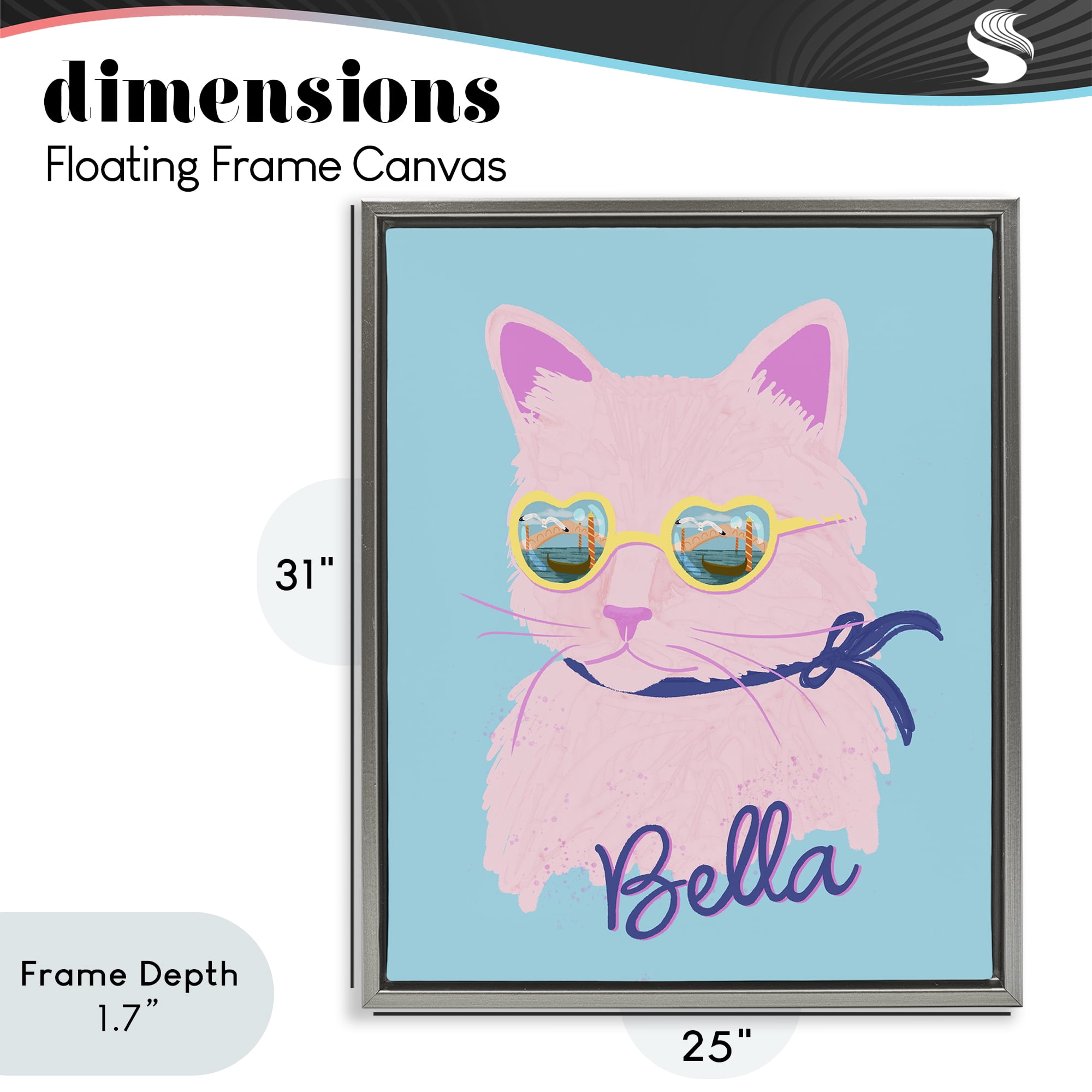 Stupell Industries Cool Cat Bella Gray Framed Floater Canvas Wall Art, design by Steffanie Pisula