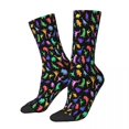 thumbnail image 3 of Calcetines largos hasta la rodilla con estampado de dinosaurio divertido (fondo negro) para hombre, calcetines para parejas, calcetines de estilo hip hop con personalidad para patinetas, 3 of 4