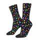 thumbnail image 4 of Calcetines largos hasta la rodilla con estampado de dinosaurio divertido (fondo negro) para hombre, calcetines para parejas, calcetines de estilo hip hop con personalidad para patinetas, 4 of 5
