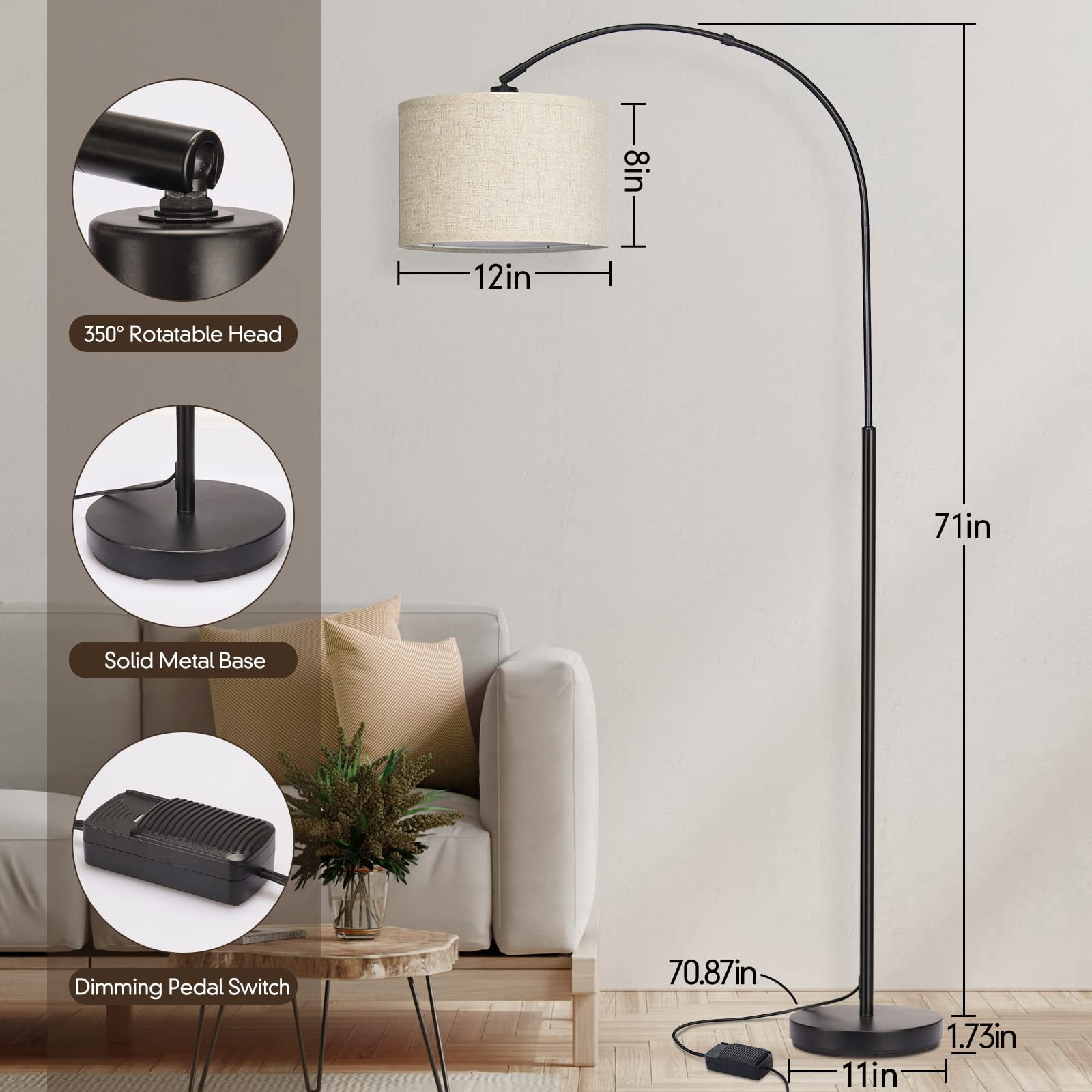 Modern Arc Floor Lamp, Dimmable LED Standing Lamp with Remote Control, 67''  Black Arched Floor Lamps…See more Modern Arc Floor Lamp, Dimmable LED