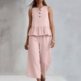 thumbnail image 7 of Women's Rayon Sleeveless V-Neck Top and Pants Set, Elastic Waist Loungewear Jogger Set, Soft Flowy Two Piece Summer Outfit, Casual Matching Lounge Sets for Women | CSEONE,Pink XL, 7 of 7