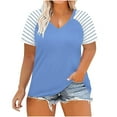 thumbnail image 3 of Fesfesfes Plus Size Tops for Womens Casual Tunic Striped Printed Raglan Short Sleeve T-Shirts V-Neck Tops Blouse XL(US:10), 3 of 7