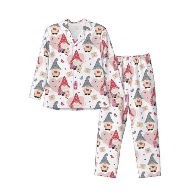 Fotbe Gnome With Love Letter Pijama de Hombre con Estampado de Manga Larga, Conjunto de 2 Piezas, Ropa de Dormir Suave y Cómoda con Bolsillos-XX-Large