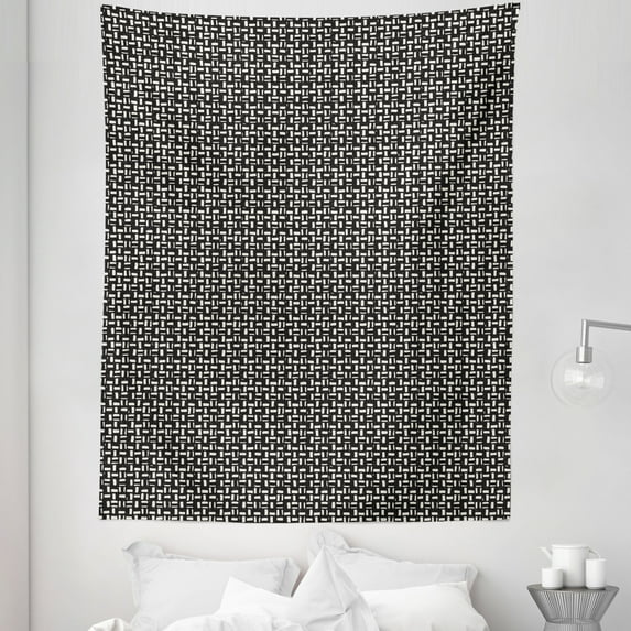 Black and Ivory Tapestry, Hand Drawn Repeating Stripes with Grunge Effect on Dark Toned Backdrop, Fabric Wall Hanging Decor for Bedroom Living Room Dorm, 5 Sizes, Ivory and Black, by Ambesonne