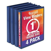 Samsill Economy 3 Ring Binder Organizer, 1 Inch Round Ring Binder, Customizable Clear View Cover, Bulk Binder 4 Pack, Dark Blue, Model Number: MP48532