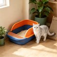 thumbnail image 2 of HWRETIE Semi Enclosed High Sided Cat Litter Box Splash Proof Open Top Design Spacious Cat Toilet for Cats Under 10 Pounds Easy Clean Indoor Litter Tray, 2 of 6