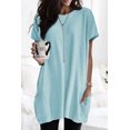 thumbnail image 1 of Women's Light Blue Side Pockets Short Sleeve Tunic Top, 1 of 4