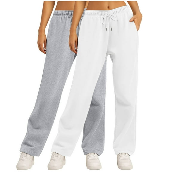 hotojiny 2PC Womens Wide Leg Sweatpants Drawstring Elastic Waisted Comfy Pants Casual Solid Color Trousers with Pockets
