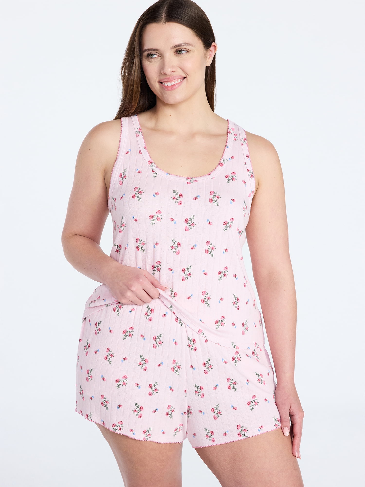 Joyspun Women’s Pointelle Knit Tank Top and Shorts Pajama Set, 2-Piece, Sizes XS-3X