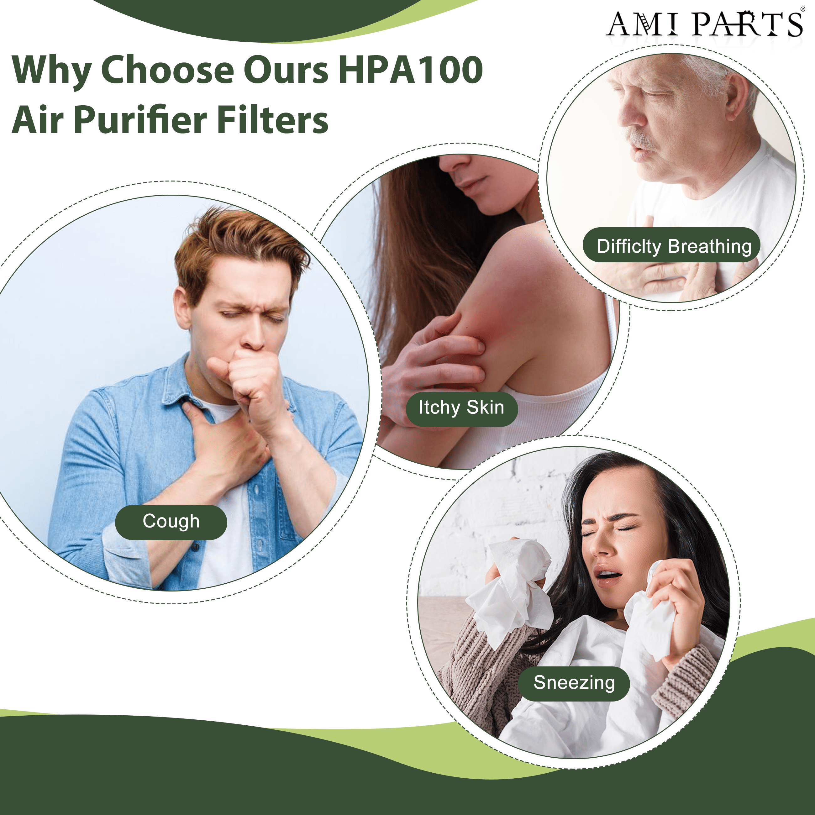 AMI PARTS HPA100 HEPA Replacement Filter For Honeywell HPA100 HRF-ARVP100 HPA094, HPA3100, HPA5100 Series,2 HEPA Filter and 4 Activated Carbon