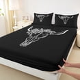 thumbnail image 3 of Homewish Retro Bull Skull Queen Sheet Sets,Boho Bohemian Tribal Flat Sheet,White Black Queen Fitted Sheet For Boys Kids,Microfiber Bedroom Decor,4pcs, 3 of 7