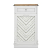 ELECWISH Kitchen Tilt Out Trash Can Cabinet Freestanding Trash Bin Holder Storage Drawer Waste Bin-Wooden Recycling Trash Cabinet,White