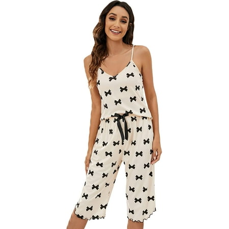 

ZWUYIYHJ Women s Leopard Print Cami Top with Pants Satin Pajama Set Sleepwear