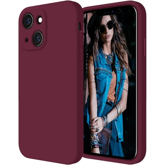 Designed for iPhone 13 Case, Silicone Full Cover [Enhanced Camera Protection] Shockproof Protective Phone Case with [Soft Anti-Scratch Microfiber Lining], 6.1 inch, Plum
