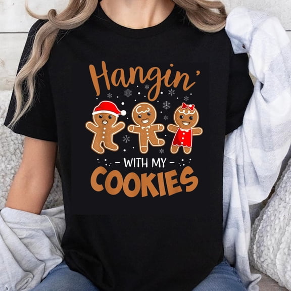 100% Cotton Hangin With My Cookies Christmas Gingerbread Family Holiday T-Shirt Funny Xmas Shirt for Women Men Kids