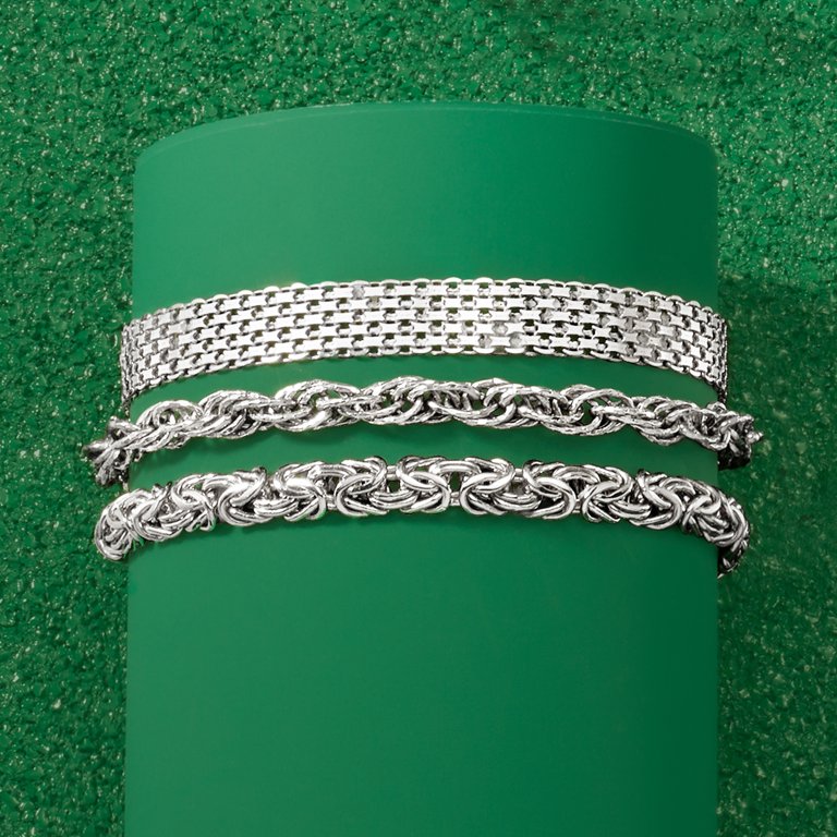 【ROSS SIMONS】ヴィンテージ　バングル　ブレスレット　925 14K Italian Sterling Silver Double Rolo-Link Bracelet