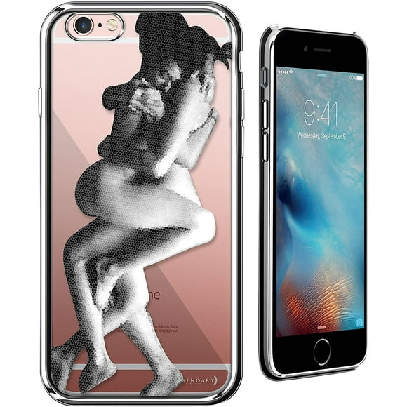 Couple Nude Noir & Blanc Mosaic Étui de Designer Série Chromée Luxendary pour iPhone 6/6s avec Bordure Argentée