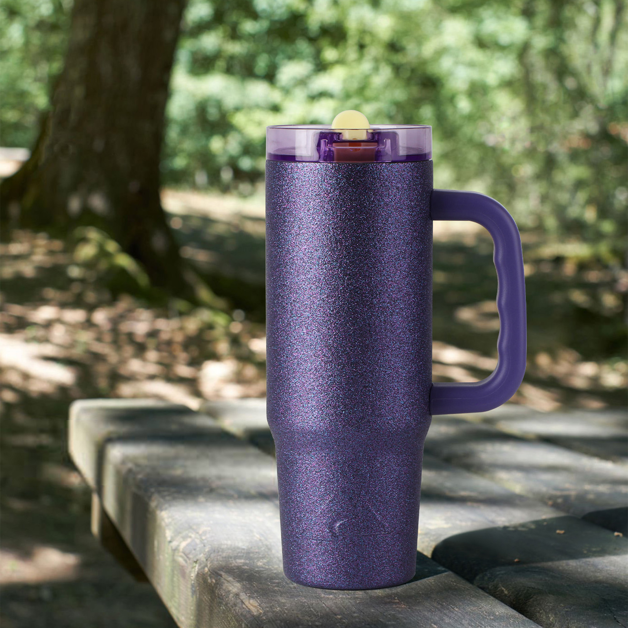 Ozark Trail 30 oz Limited Edition Stainless Steel Insulated Tumbler with Handle, Purple Glitter