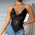 thumbnail image 2 of Honeeladyy Womens Shiny Rhinestone Backless Halter Crop Top Chain Tank Tops for Party Nightclub Black L, 2 of 7