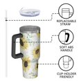 thumbnail image 4 of Sunflower 40oz Tumbler with Handle and Straw, Large Capacity Travel Cup for Hot & Cold Drinks, Double Walled Vacuum Insulated Cup, Butterfly Lover Birthday Gifts for Women Girls, Spring, 4 of 6