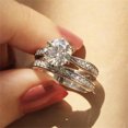 thumbnail image 4 of QIQUWOHUL Rhodium Plated Heart Shaped Engagement Bridal Anniversary Promise Wedding Band Ring Set, 4 of 6