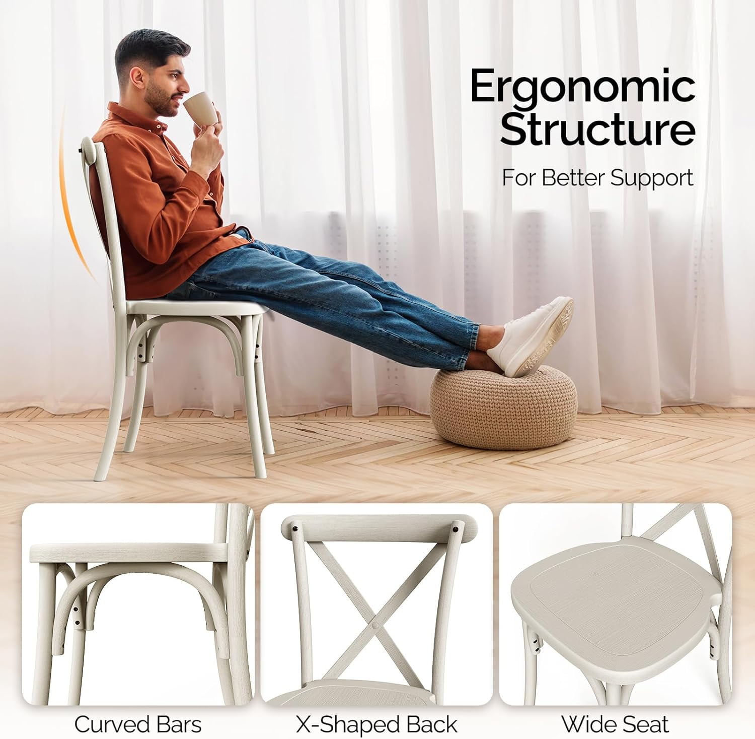 VINGLI Plastic Dining Chairs Set of 6, Stackable Patio Dining Chairs with X Back, Waterproof Kitchen & Dining Room Chairs for Indoor-Outdoor, Capacity 400 lbs, Cream White