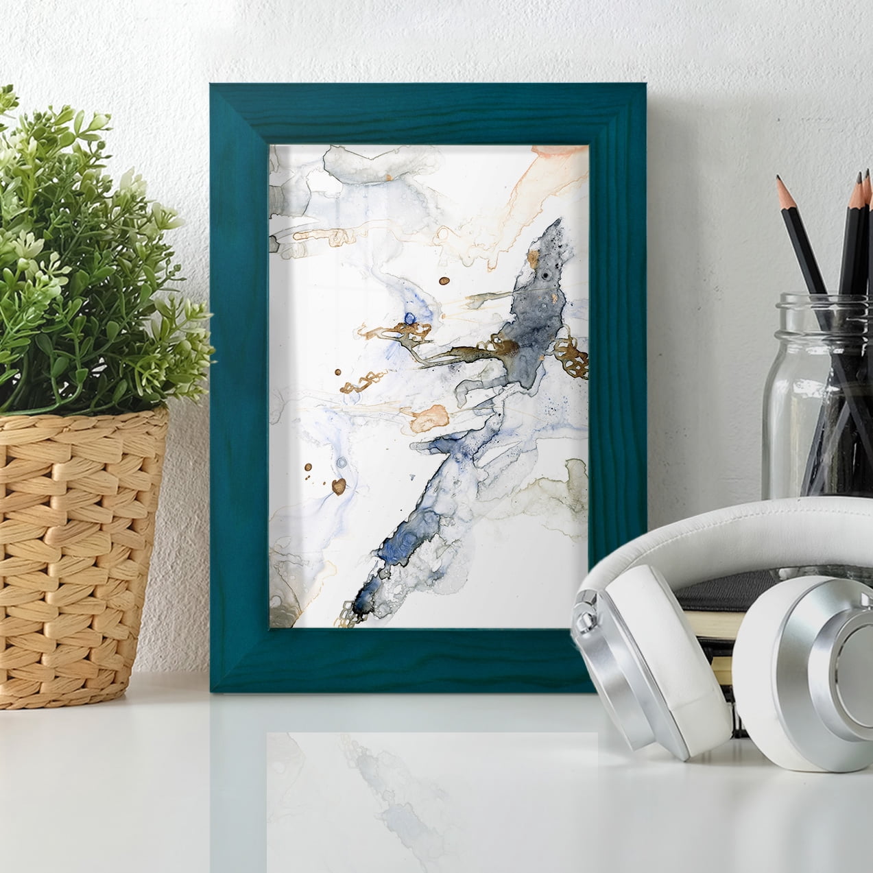 Organic Interlace I -Framed Print w/glass-Ocean Blue