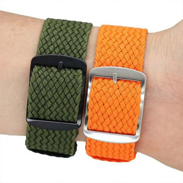 2 correas de reloj clásicas de nailon de 20 mm, color verde y naranja