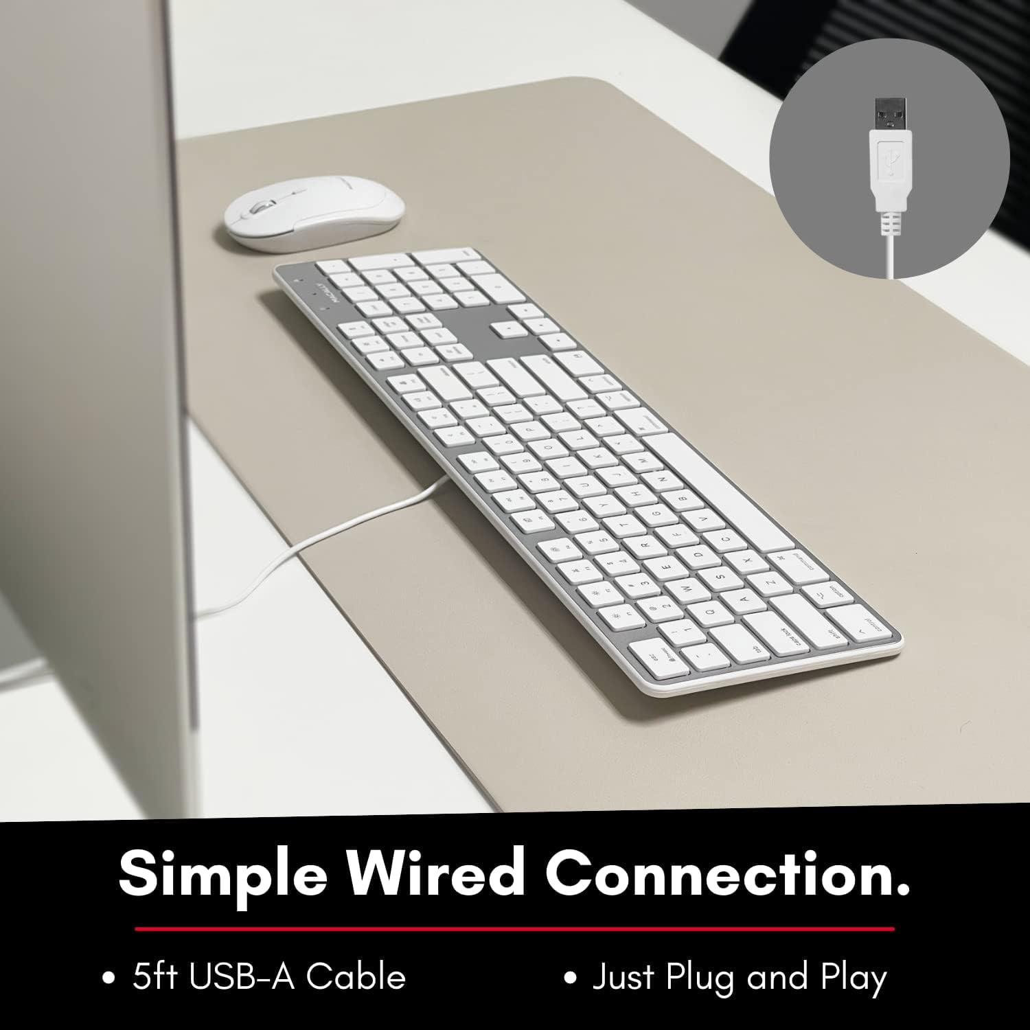 Macally Aluminum Ultra-Slim USB Wired Keyboard with Scissor Switch, 110 Shortcut Keys, LED Indicators, Silver