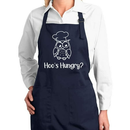 

Hoo s Hungry Funny Owl Chef Pun | Unisex Kitchen Utility Cooking Apron Navy Small