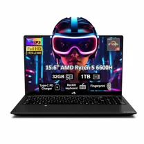 15.6" IPS FHD Laptop, 32GB DDR5 RAM 1TB SSD(Beat i7-1165G7, Up to 4.5GHz) AMD Ryzen 5 6600H 6-Cores 660M GPU Computer with 100W GaN Type C Fingerprint Backlit Keyboard Win 11