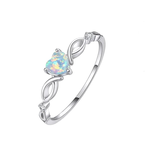 Midir&Etain Created Love Cut White Opal Rings 18K White Gold Plated Over Silver Christmas Birthday Valentine'S Day Gift For Her/Wife/Mom (Size 6)