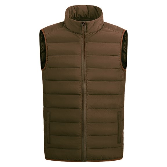 Men Outerwear Lightweight Water-Resistant Finish Sleeveless Puffer Vest Jacket, Brown, XL