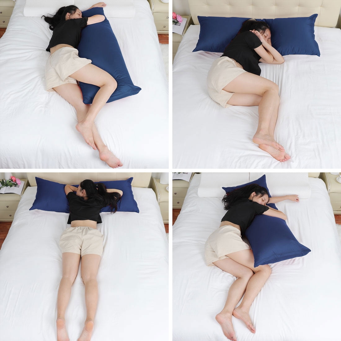 Unique Bargains Pillowcases 2 Pack 100% Cotton Body Pillow Covers Navy Blue 20" x 54"