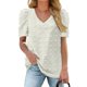 thumbnail image 1 of Camiseta de manga abombada con cuello en V de verano para mujer, blusa holgada informal de punto suizo de manga corta para citas, 1 of 5
