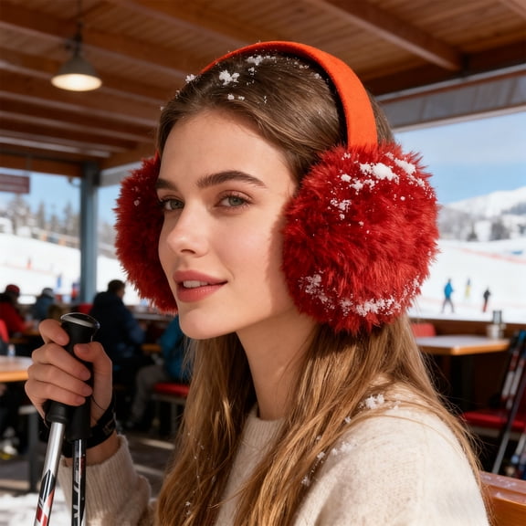 Euaioeiu Women's Winter Earmuffs, Thermal Foldable Ear Warmers, Fleece Lined Cold Weather Accessories, 7.87x3.94 in, Curly Faux Wool, for Outdoor Sports Commuting