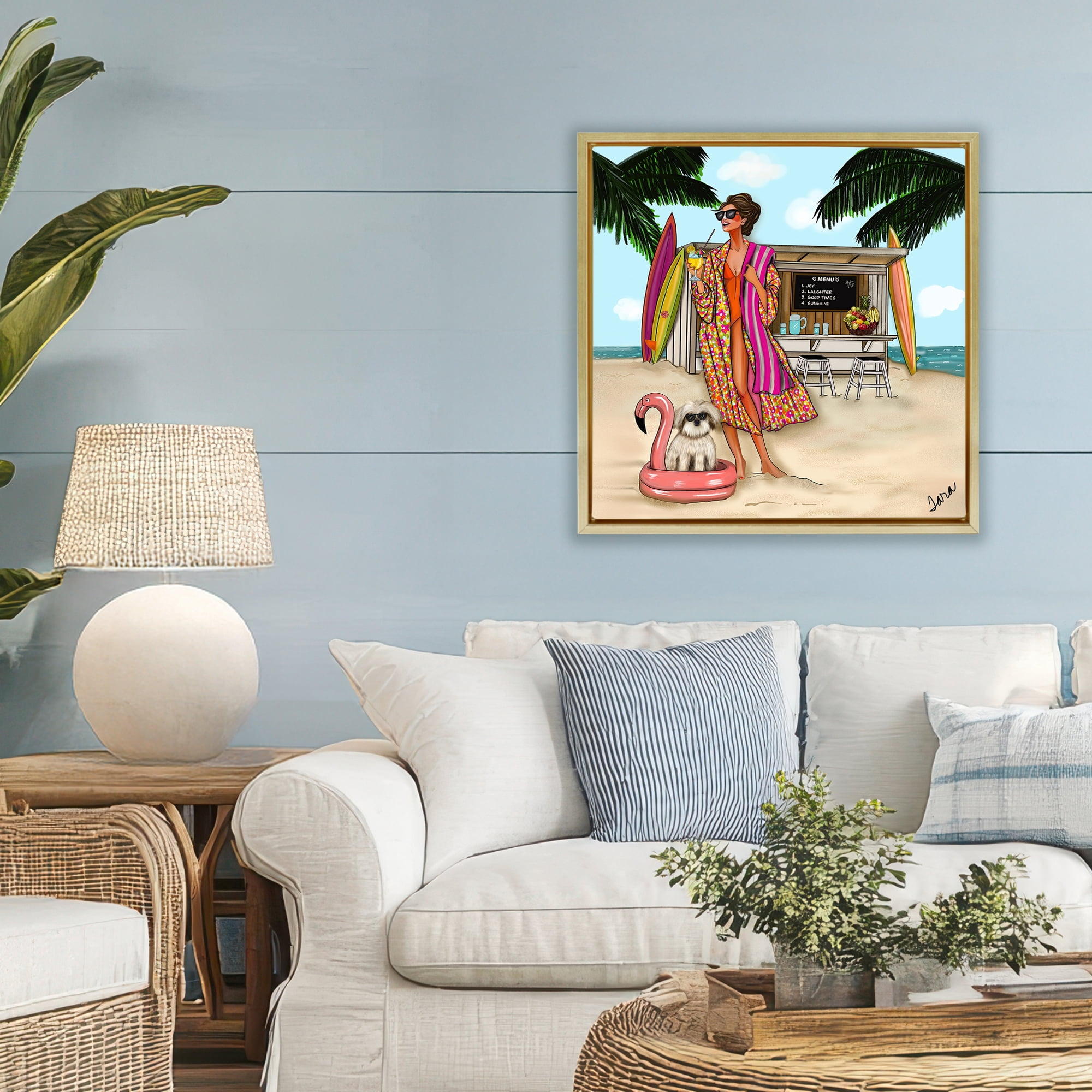 Stupell Industries Beach Girl in Summer Sun Gold Framed Floater Canvas Wall Art, design by Tara Boone