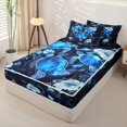 thumbnail image 2 of Homewish Neon Sea Turtle Zipper Twin Comforter Sets with Fitted Sheet and 2 Pillowcases, Black Blue Flower Zipper Bedding Set, Black Reversible, 4-Piece, 2 of 6