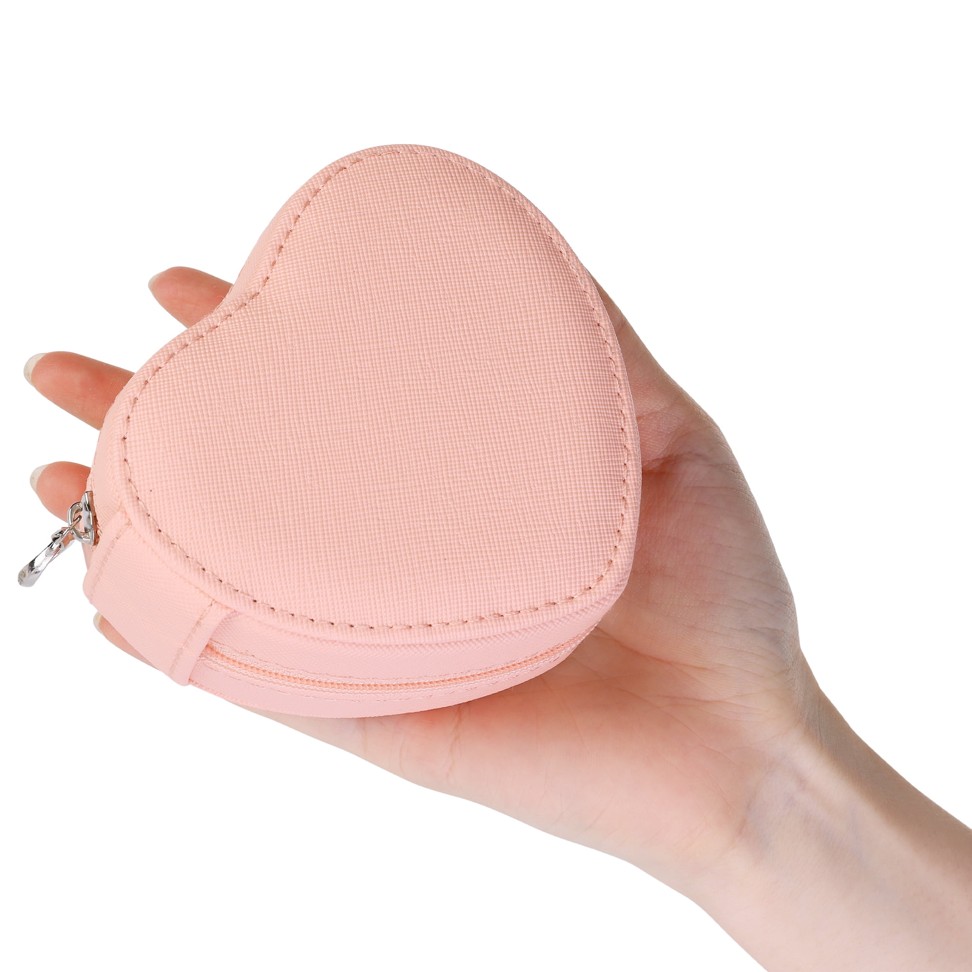 Unique Bargains Jewelry Box Mini Heart-shaped Portable PU Leather Jewelry Organizer Pink