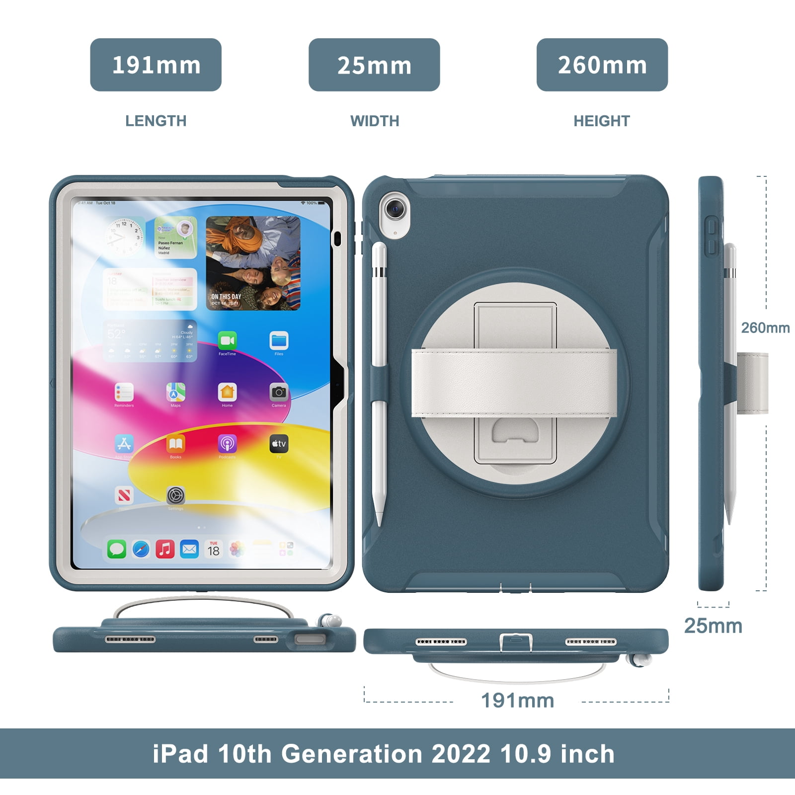 Allytechgroup Case for Apple iPad 11th Gen 11" 2025/ iPad 10th Gen 10.9" 2022, Build-in Pencil Holder Rotaing Stand Heavy Duty Shockproof Kids Friendly Hand Strap Tablet Cover for iPad 11/ iPad 10